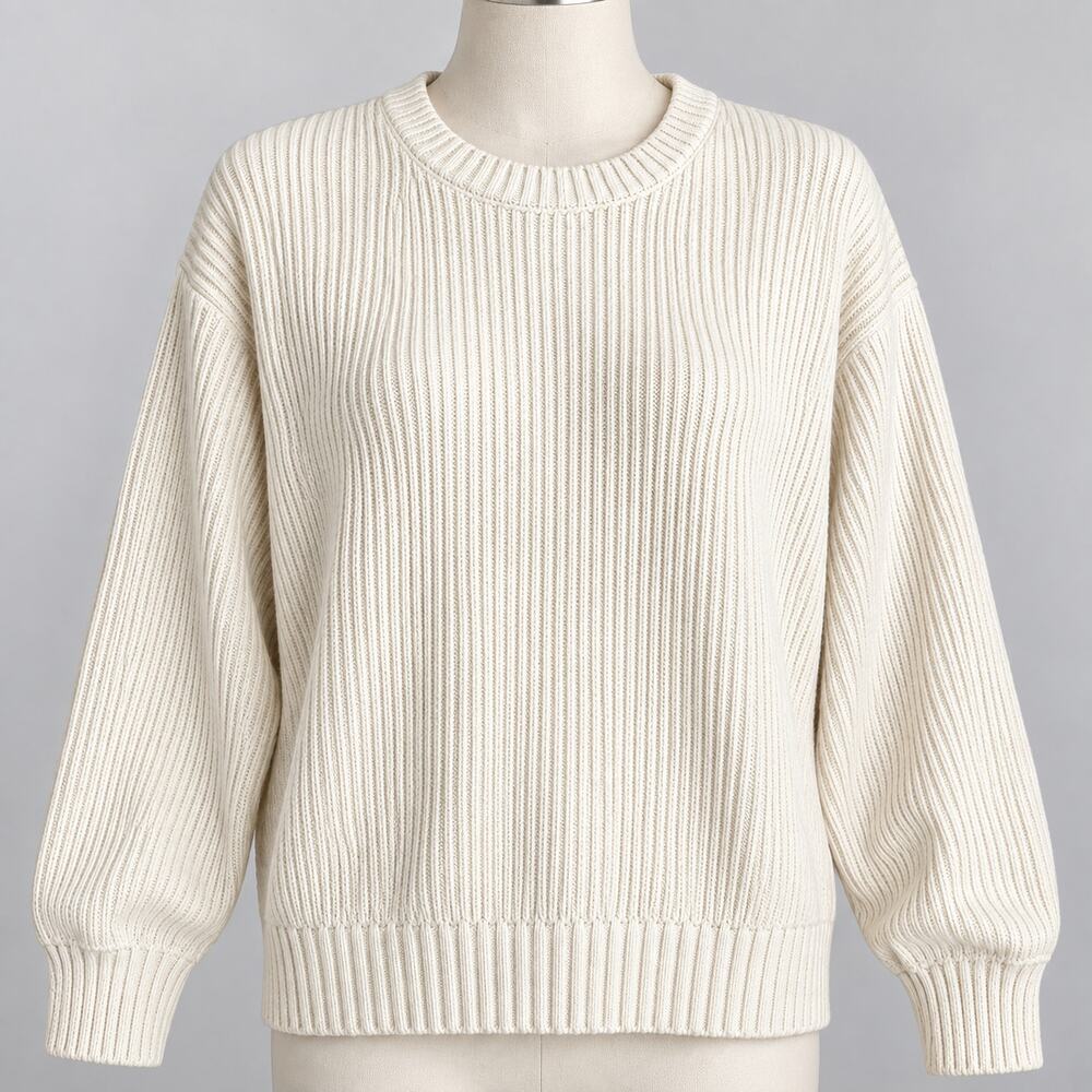 Hollister Cream Ribbed Crewneck Sweater Cotton Blend Women's L